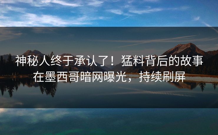 神秘人终于承认了！猛料背后的故事在墨西哥暗网曝光，持续刷屏