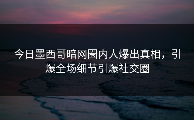 今日墨西哥暗网圈内人爆出真相，引爆全场细节引爆社交圈