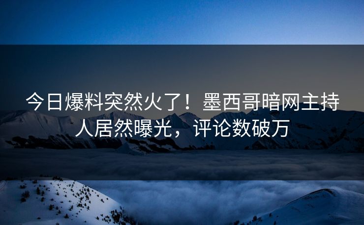 今日爆料突然火了！墨西哥暗网主持人居然曝光，评论数破万