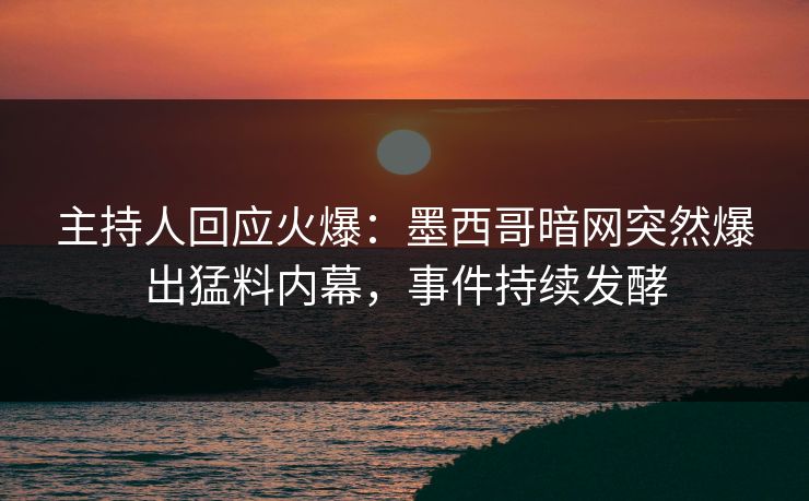 主持人回应火爆：墨西哥暗网突然爆出猛料内幕，事件持续发酵