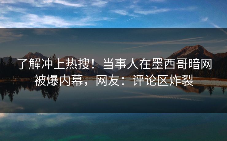了解冲上热搜！当事人在墨西哥暗网被爆内幕，网友：评论区炸裂